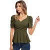 imageGRACE KARIN 2025 Womens Tops Elegant Peplum Top Wrap V Neck Puff Short Sleeve Summer Tops BlouseOlive Green