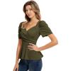 imageGRACE KARIN 2025 Womens Tops Elegant Peplum Top Wrap V Neck Puff Short Sleeve Summer Tops BlouseOlive Green