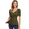 imageGRACE KARIN 2025 Womens Tops Elegant Peplum Top Wrap V Neck Puff Short Sleeve Summer Tops BlouseOlive Green