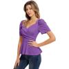 imageGRACE KARIN 2025 Womens Tops Elegant Peplum Top Wrap V Neck Puff Short Sleeve Summer Tops BlousePurple