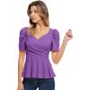 imageGRACE KARIN 2025 Womens Tops Elegant Peplum Top Wrap V Neck Puff Short Sleeve Summer Tops BlousePurple