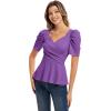 imageGRACE KARIN 2025 Womens Tops Elegant Peplum Top Wrap V Neck Puff Short Sleeve Summer Tops BlousePurple