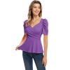 imageGRACE KARIN 2025 Womens Tops Elegant Peplum Top Wrap V Neck Puff Short Sleeve Summer Tops BlousePurple