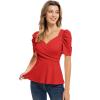 imageGRACE KARIN 2025 Womens Tops Elegant Peplum Top Wrap V Neck Puff Short Sleeve Summer Tops BlouseRed