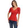 imageGRACE KARIN 2025 Womens Tops Elegant Peplum Top Wrap V Neck Puff Short Sleeve Summer Tops BlouseRed