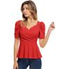 imageGRACE KARIN 2025 Womens Tops Elegant Peplum Top Wrap V Neck Puff Short Sleeve Summer Tops BlouseRed