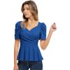 imageGRACE KARIN 2025 Womens Tops Elegant Peplum Top Wrap V Neck Puff Short Sleeve Summer Tops BlouseRoyal Blue