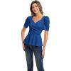 imageGRACE KARIN 2025 Womens Tops Elegant Peplum Top Wrap V Neck Puff Short Sleeve Summer Tops BlouseRoyal Blue