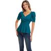 imageGRACE KARIN 2025 Womens Tops Elegant Peplum Top Wrap V Neck Puff Short Sleeve Summer Tops BlouseTeal Blue