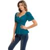 imageGRACE KARIN 2025 Womens Tops Elegant Peplum Top Wrap V Neck Puff Short Sleeve Summer Tops BlouseTeal Blue