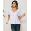 imageGRACE KARIN 2025 Womens Tops Elegant Peplum Top Wrap V Neck Puff Short Sleeve Summer Tops BlouseWhite