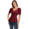 imageGRACE KARIN 2025 Womens Tops Elegant Peplum Top Wrap V Neck Puff Short Sleeve Summer Tops BlouseWine Red