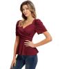 imageGRACE KARIN 2025 Womens Tops Elegant Peplum Top Wrap V Neck Puff Short Sleeve Summer Tops BlouseWine Red