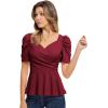 imageGRACE KARIN 2025 Womens Tops Elegant Peplum Top Wrap V Neck Puff Short Sleeve Summer Tops BlouseWine Red