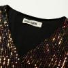 imageGRACE KARIN Womens 2024 Sequin Sparkly Tops Sleeveless V Neck Ruched Asymmetrical Sparkle Glitter Party Shirts TopsDazzling Black