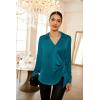 imageGRACE KARIN Womens Satin Silk Blouses Wrap V Neck Shirts Long Sleeve Elegant Tie Waist Office Formal Work Tunic PulloverTopsTeal
