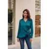 imageGRACE KARIN Womens Satin Silk Blouses Wrap V Neck Shirts Long Sleeve Elegant Tie Waist Office Formal Work Tunic PulloverTopsTeal