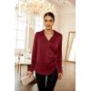 imageGRACE KARIN Womens Satin Silk Blouses Wrap V Neck Shirts Long Sleeve Elegant Tie Waist Office Formal Work Tunic PulloverTopsWine
