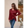 imageGRACE KARIN Womens Satin Silk Blouses Wrap V Neck Shirts Long Sleeve Elegant Tie Waist Office Formal Work Tunic PulloverTopsWine