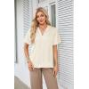 imageGRACE KARIN Womens Satin Silk Shirts Short Sleeve Casual Work Blouse Lapel V Neck Pullover TopsApricot