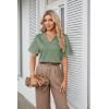 imageGRACE KARIN Womens Satin Silk Shirts Short Sleeve Casual Work Blouse Lapel V Neck Pullover TopsArmy Green