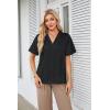 imageGRACE KARIN Womens Satin Silk Shirts Short Sleeve Casual Work Blouse Lapel V Neck Pullover TopsBlack