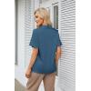 imageGRACE KARIN Womens Satin Silk Shirts Short Sleeve Casual Work Blouse Lapel V Neck Pullover TopsGrey Blue