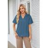 imageGRACE KARIN Womens Satin Silk Shirts Short Sleeve Casual Work Blouse Lapel V Neck Pullover TopsGrey Blue