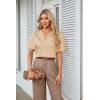 imageGRACE KARIN Womens Satin Silk Shirts Short Sleeve Casual Work Blouse Lapel V Neck Pullover TopsKhaki