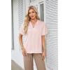 imageGRACE KARIN Womens Satin Silk Shirts Short Sleeve Casual Work Blouse Lapel V Neck Pullover TopsPink