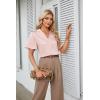 imageGRACE KARIN Womens Satin Silk Shirts Short Sleeve Casual Work Blouse Lapel V Neck Pullover TopsPink