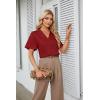 imageGRACE KARIN Womens Satin Silk Shirts Short Sleeve Casual Work Blouse Lapel V Neck Pullover TopsRed