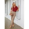 imageGRACE KARIN Womens Satin Silk Shirts Short Sleeve Casual Work Blouse Lapel V Neck Pullover TopsRed