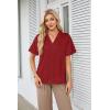 imageGRACE KARIN Womens Satin Silk Shirts Short Sleeve Casual Work Blouse Lapel V Neck Pullover TopsRed