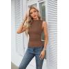 imageGRACE KARIN Womens Summer Tops Mock Neck Sleeveless Shirts Side Ruched Going Out Slim Fitted Crop Basic Tank TopsBrown