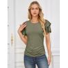 imageGRACE KARIN Womens Summer Tops Ruffle Sleeve Basic T Shirts Dressy Casual Ruched Work Blouses Trendy Clothes 2025Army Geen