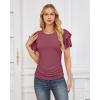 imageGRACE KARIN Womens Summer Tops Ruffle Sleeve Basic T Shirts Dressy Casual Ruched Work Blouses Trendy Clothes 2025Fuchsia