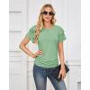 imageGRACE KARIN Womens Summer Tops Ruffle Sleeve Basic T Shirts Dressy Casual Ruched Work Blouses Trendy Clothes 2025Light Green