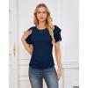 imageGRACE KARIN Womens Summer Tops Ruffle Sleeve Basic T Shirts Dressy Casual Ruched Work Blouses Trendy Clothes 2025Navy Blue