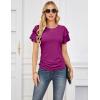 imageGRACE KARIN Womens Summer Tops Ruffle Sleeve Basic T Shirts Dressy Casual Ruched Work Blouses Trendy Clothes 2025Rose Purple