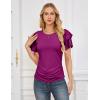 imageGRACE KARIN Womens Summer Tops Ruffle Sleeve Basic T Shirts Dressy Casual Ruched Work Blouses Trendy Clothes 2025Rose Purple