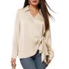 imageGRACE KARIN Womens Satin Silk Blouses Wrap V Neck Shirts Long Sleeve Elegant Tie Waist Office Formal Work Tunic PulloverTopsBeige