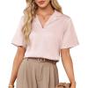imageGRACE KARIN Womens Satin Silk Shirts Short Sleeve Casual Work Blouse Lapel V Neck Pullover TopsPink