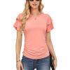 imageGRACE KARIN Womens Summer Tops Ruffle Sleeve Basic T Shirts Dressy Casual Ruched Work Blouses Trendy Clothes 2025Pink