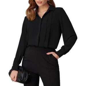 imageGRACE KARIN Womens Button Down Shirt Long Sleeve Classic Collared Work Business Casual Chiffon Blouses TopsBlack