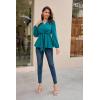 imageGRACE KARIN 2024 Womens Elegant Peplum Tops V Neck Tie Front Long Sleeve Shirts Tops BlouseBlue Greenl43