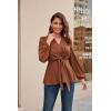 imageGRACE KARIN 2024 Womens Elegant Peplum Tops V Neck Tie Front Long Sleeve Shirts Tops BlouseBrownl43