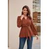 imageGRACE KARIN 2024 Womens Elegant Peplum Tops V Neck Tie Front Long Sleeve Shirts Tops BlouseCaramell43