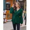 imageGRACE KARIN 2024 Womens Elegant Peplum Tops V Neck Tie Front Long Sleeve Shirts Tops BlouseDark Greenl43