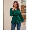 imageGRACE KARIN 2024 Womens Elegant Peplum Tops V Neck Tie Front Long Sleeve Shirts Tops BlouseDark Greenl43